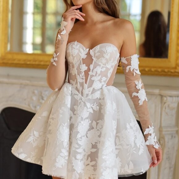 Rosie Etienne Mara Floral Applique Mini Dress with Gloves Size 2 - Picture 1 of 6